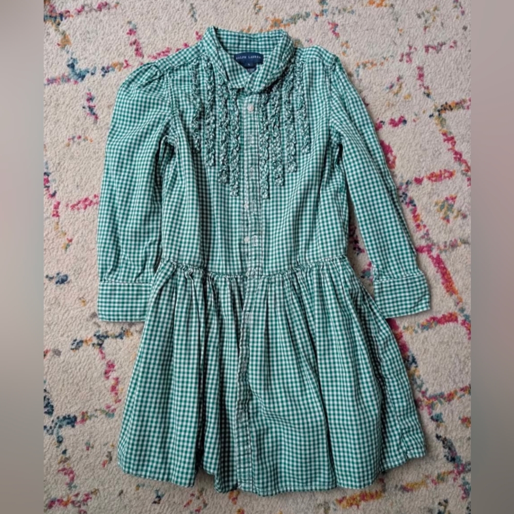 Ralph Lauren Green Gingham Kids Dress